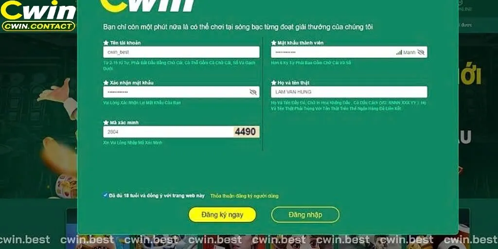 Đăng Nhập Cwin 2 Nhập sai thông tin đăng nhập Cwin mà không biết